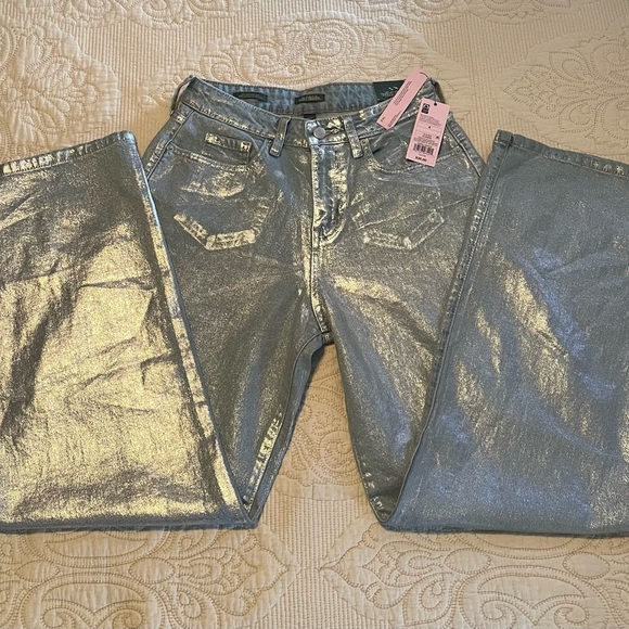 Baggy High Waisted Metallic Blue Jeans - Picture 9 of 11